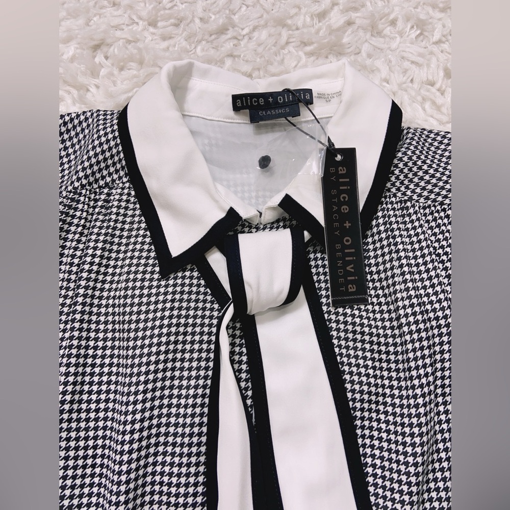 NWT $550 Alice + Olivia Carol Houndstooth Tieneck Minidress - Picture 8 of 9